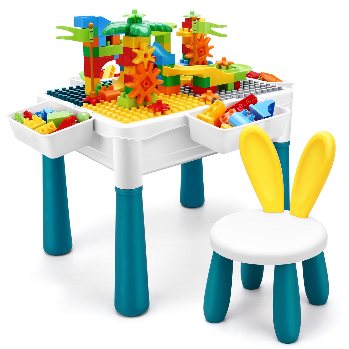 SWATOW Kids Activity Table 6-in-1 | Adjustable Height Play Table & Chair Set, 105pc Marble Run, Water & Sand Table