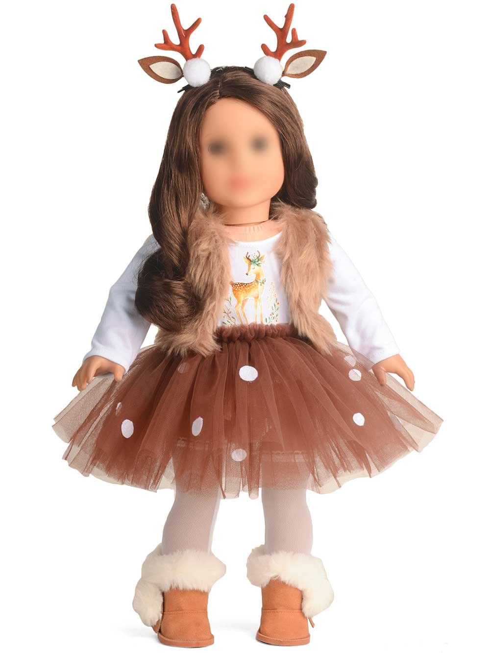 Sweet Dolly 18-Inch Doll Clothes Christmas Deer Outfit with Tutu Dress