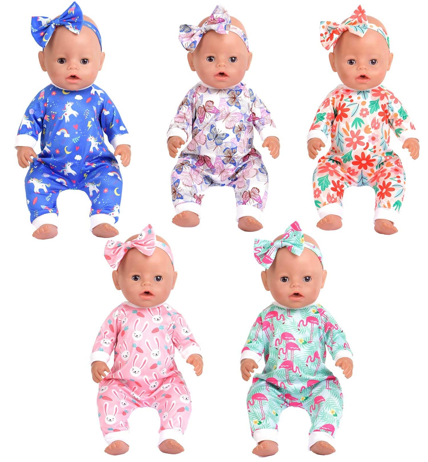 Sweet Dolly 5-Piece Doll Outfit Sets for 14–18-Inch Dolls | Headbands Included