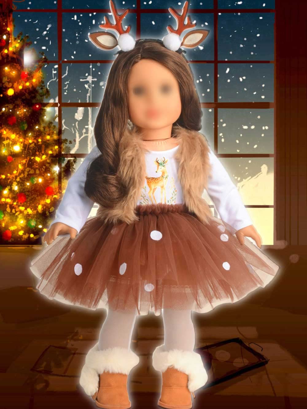 Sweet Dolly 18-Inch Doll Clothes Christmas Deer Outfit with Tutu Dress