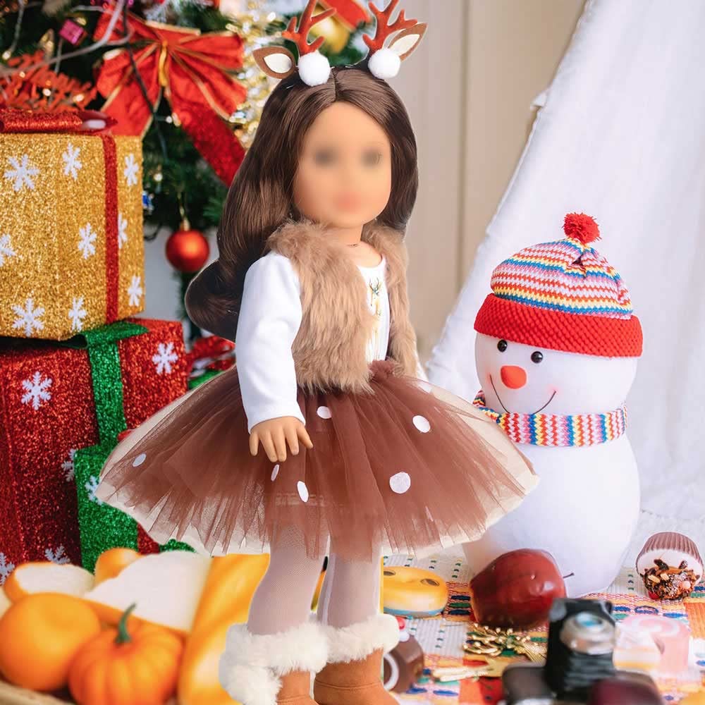 Sweet Dolly 18-Inch Doll Clothes Christmas Deer Outfit with Tutu Dress