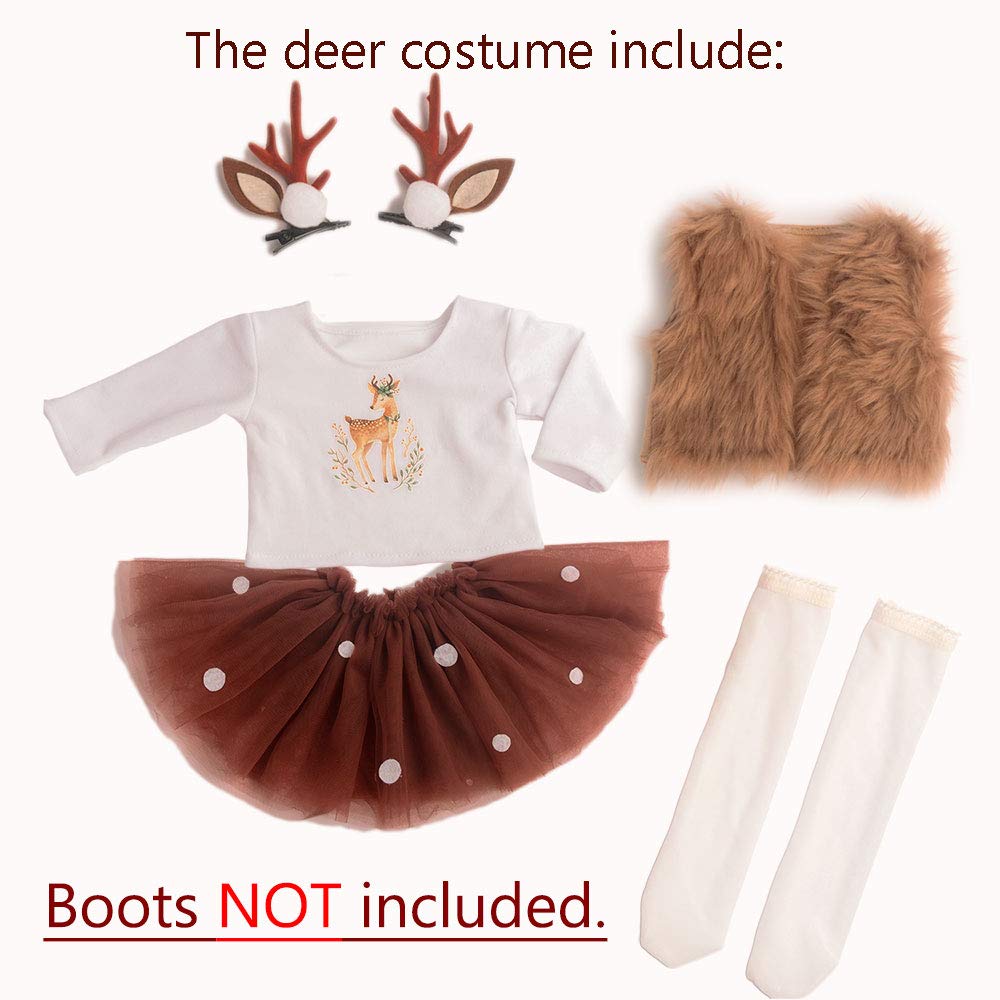 Sweet Dolly 18-Inch Doll Clothes Christmas Deer Outfit with Tutu Dress