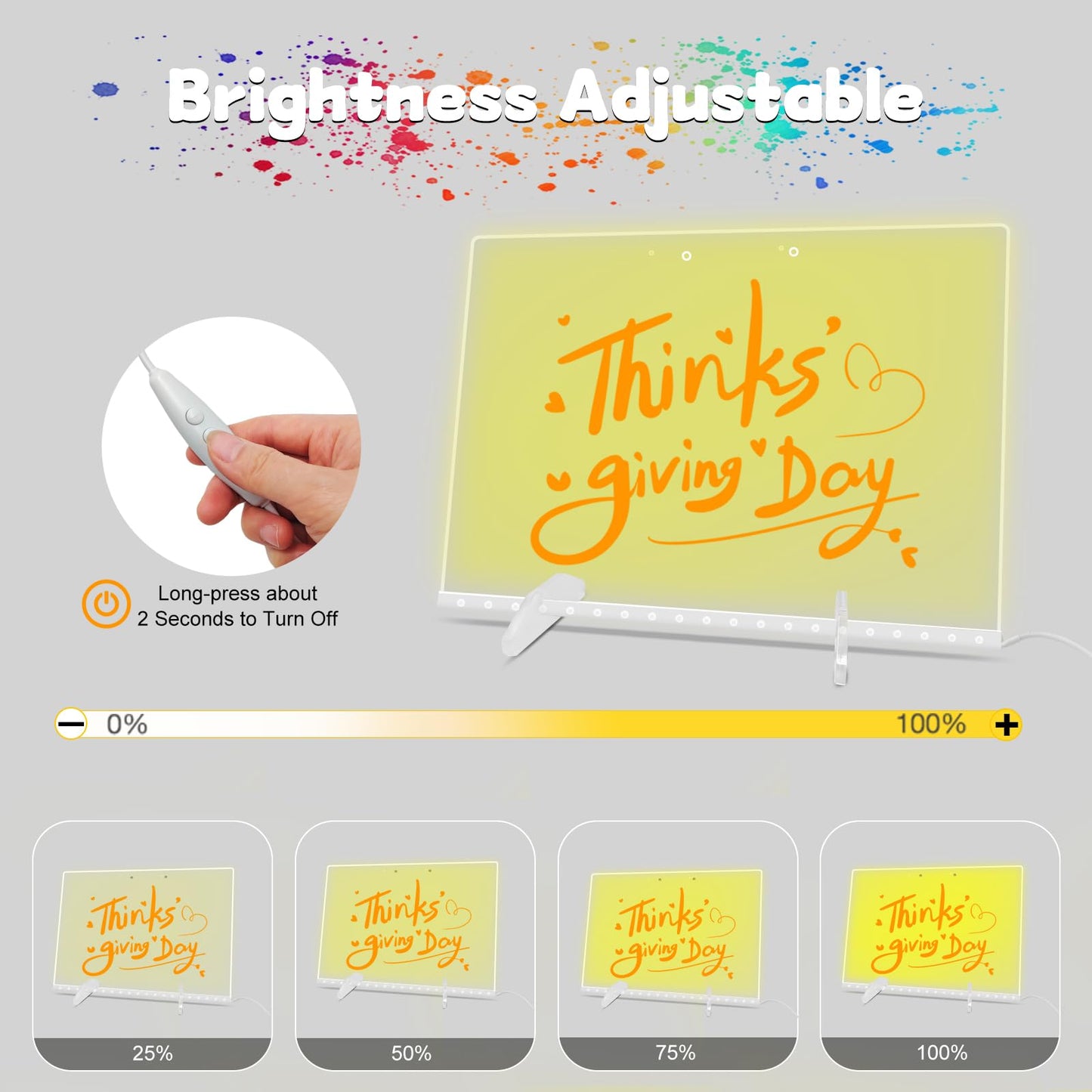 Sweetone LED Acrylic Dry Erase Board – 13.7 x 10 in, Colorful Lights, 4 Modes, Includes 7 Pens