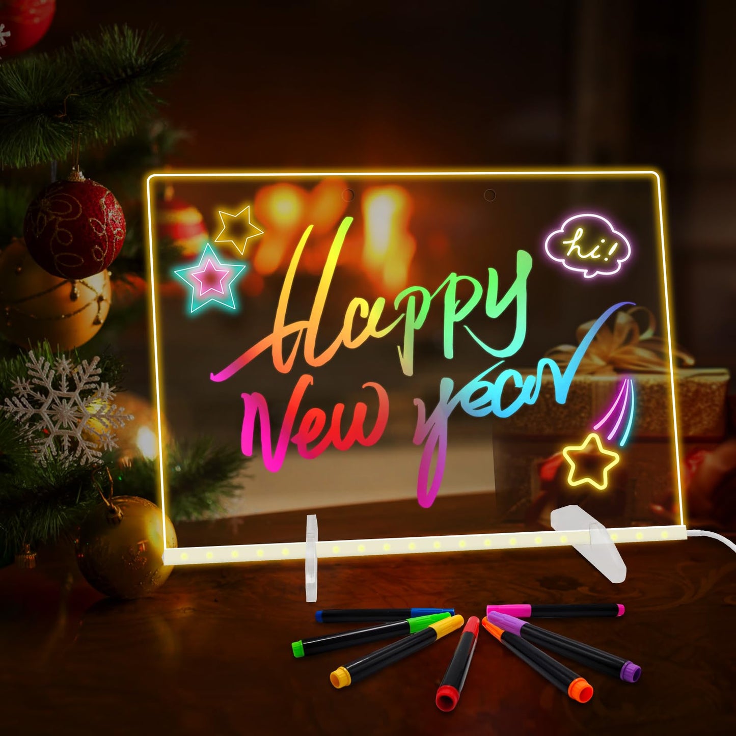 Sweetone LED Acrylic Dry Erase Board – 13.7 x 10 in, Colorful Lights, 4 Modes, Includes 7 Pens