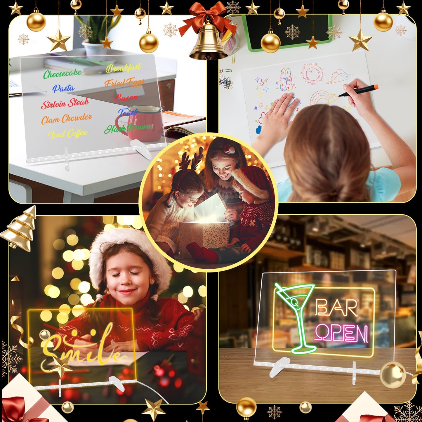 Sweetone LED Acrylic Dry Erase Board – 13.7 x 10 in, Colorful Lights, 4 Modes, Includes 7 Pens