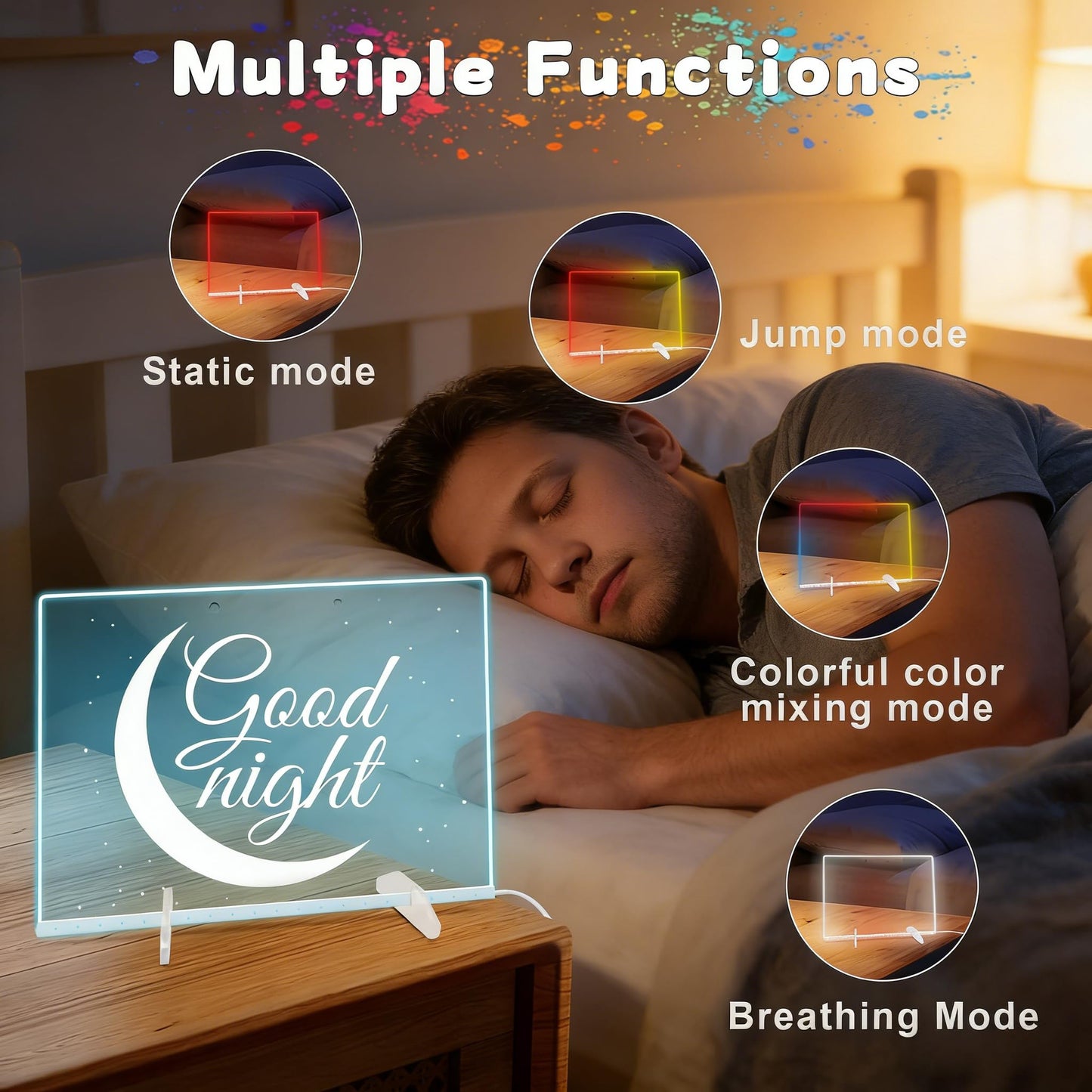 Sweetone LED Acrylic Dry Erase Board – 13.7 x 10 in, Colorful Lights, 4 Modes, Includes 7 Pens