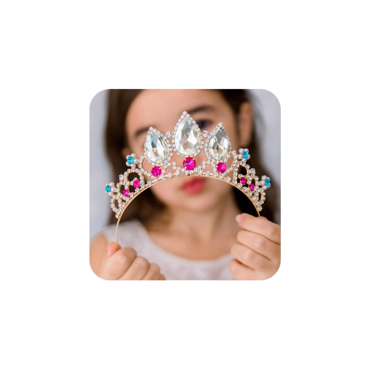 SWEETV Girls Rapunzel Tiara – Multicolored Crystal Princess Crown for Kids