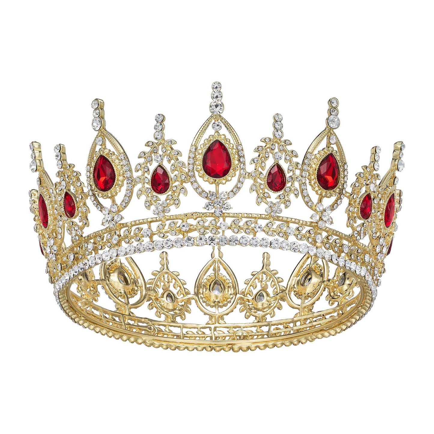 SWEETV Royal Queen Crown – Red Wedding Tiara with Austrian Crystals | Bailey