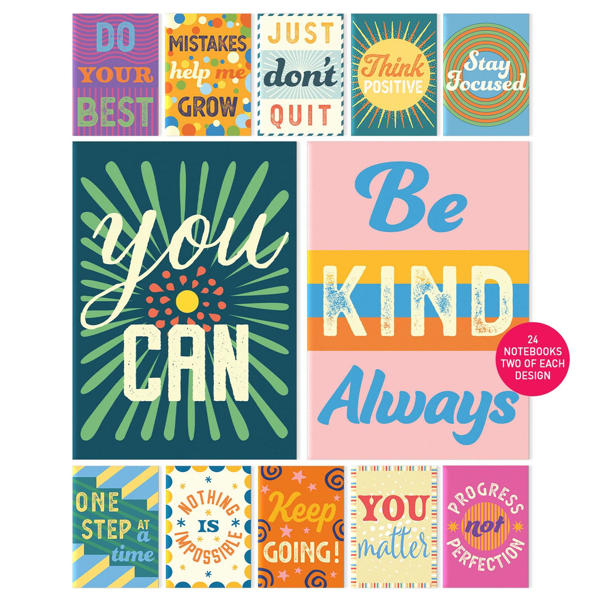 Sweetzer & Orange S&O Motivational Mini Notebooks Bulk Set — 24 Pocket Journals for Kids (44 Pages, 3.5 x 5)