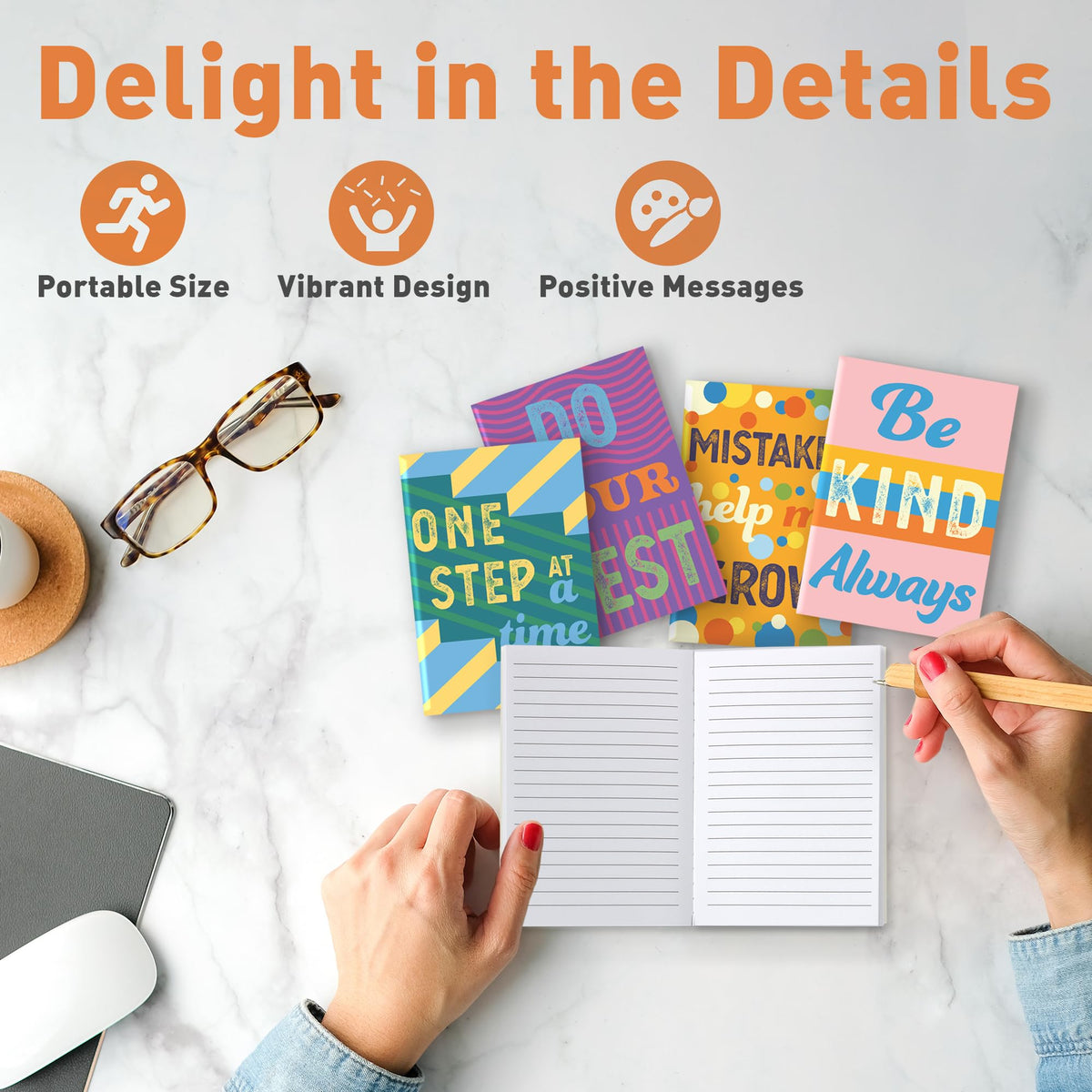 Sweetzer & Orange S&O Motivational Mini Notebooks Bulk Set — 24 Pocket Journals for Kids (44 Pages, 3.5 x 5)
