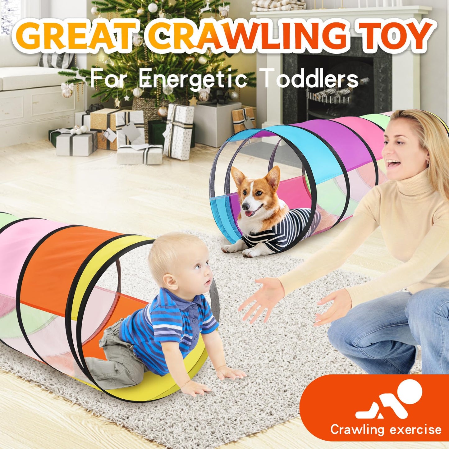 SweHouse Colorful Baby Play Tunnel with Mesh Sides perfect for Toddlers and Pets
