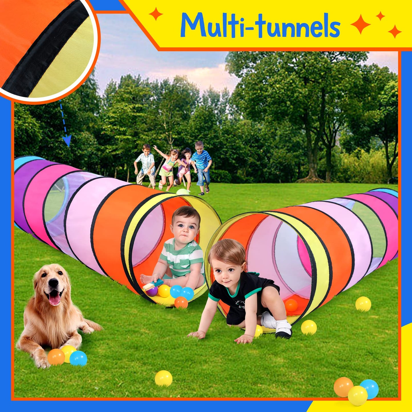 SweHouse Colorful Play Tent Tunnel for Babies & Kids – Mesh Windows, Indoor/Outdoor Pop-Up Tunnel Toy