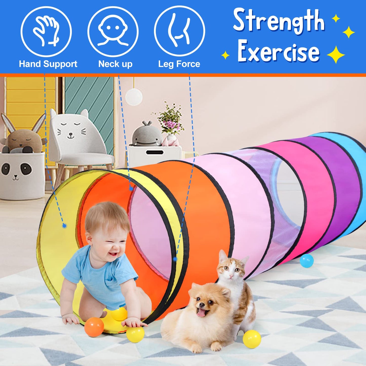 SweHouse Colorful Play Tent Tunnel for Babies & Kids – Mesh Windows, Indoor/Outdoor Pop-Up Tunnel Toy