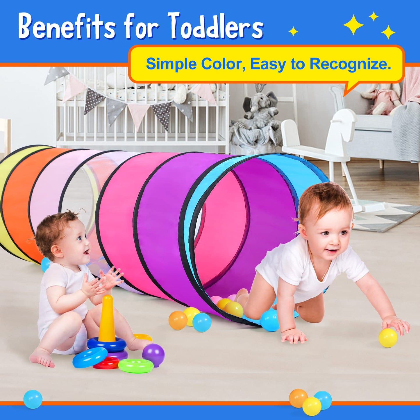 SweHouse Colorful Play Tent Tunnel for Babies & Kids – Mesh Windows, Indoor/Outdoor Pop-Up Tunnel Toy