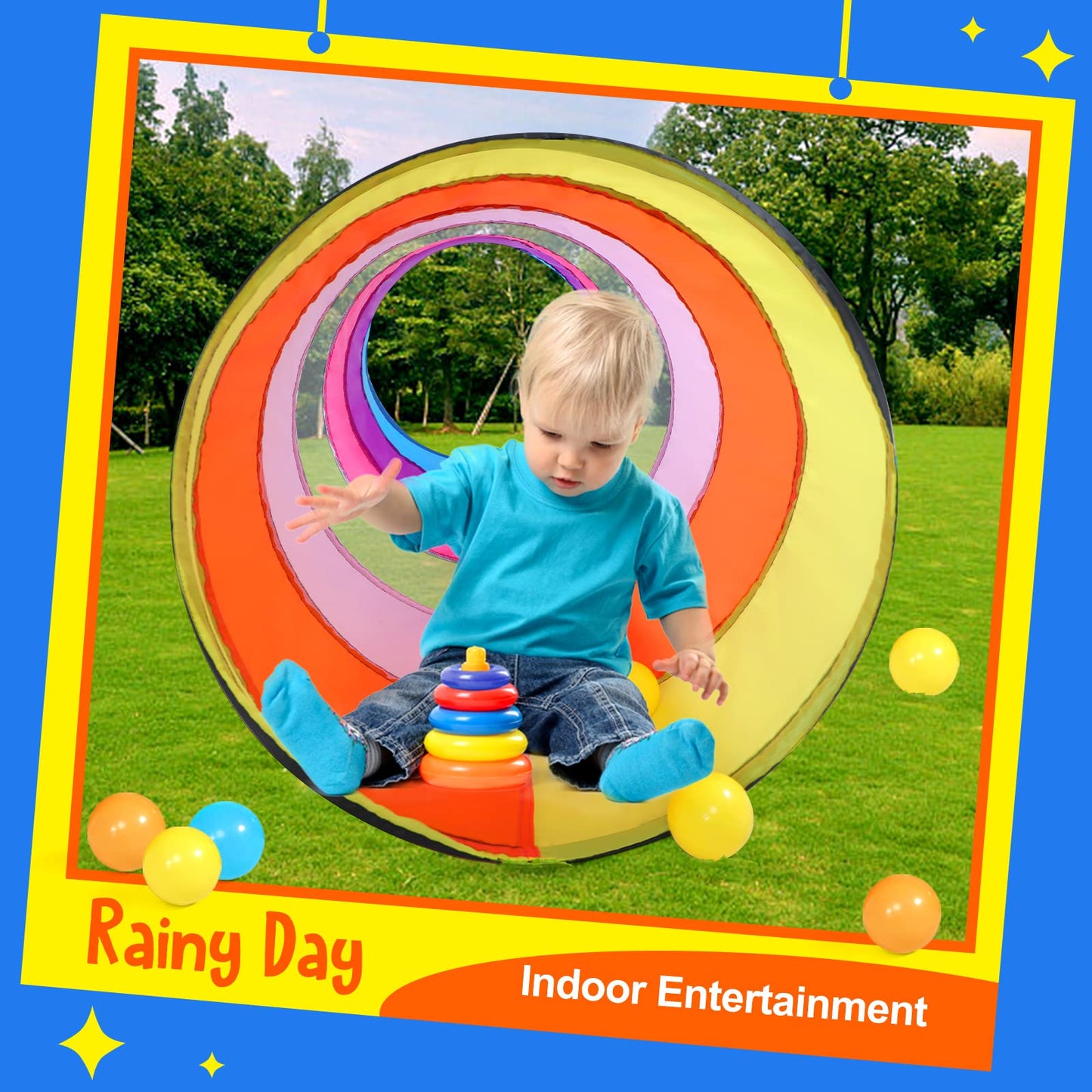 SweHouse Colorful Play Tent Tunnel for Babies & Kids – Mesh Windows, Indoor/Outdoor Pop-Up Tunnel Toy