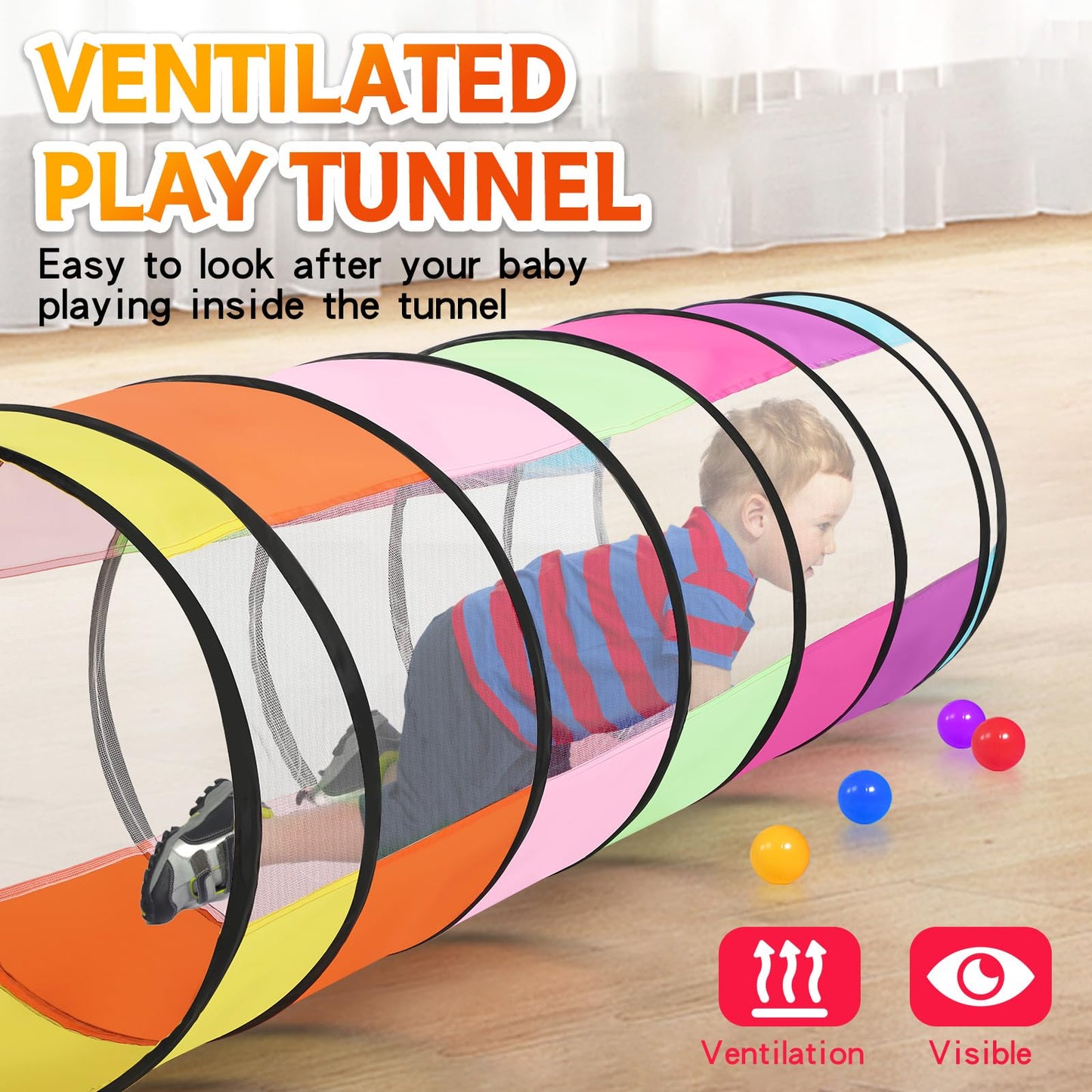 SweHouse Colorful Baby Play Tunnel with Mesh Sides perfect for Toddlers and Pets