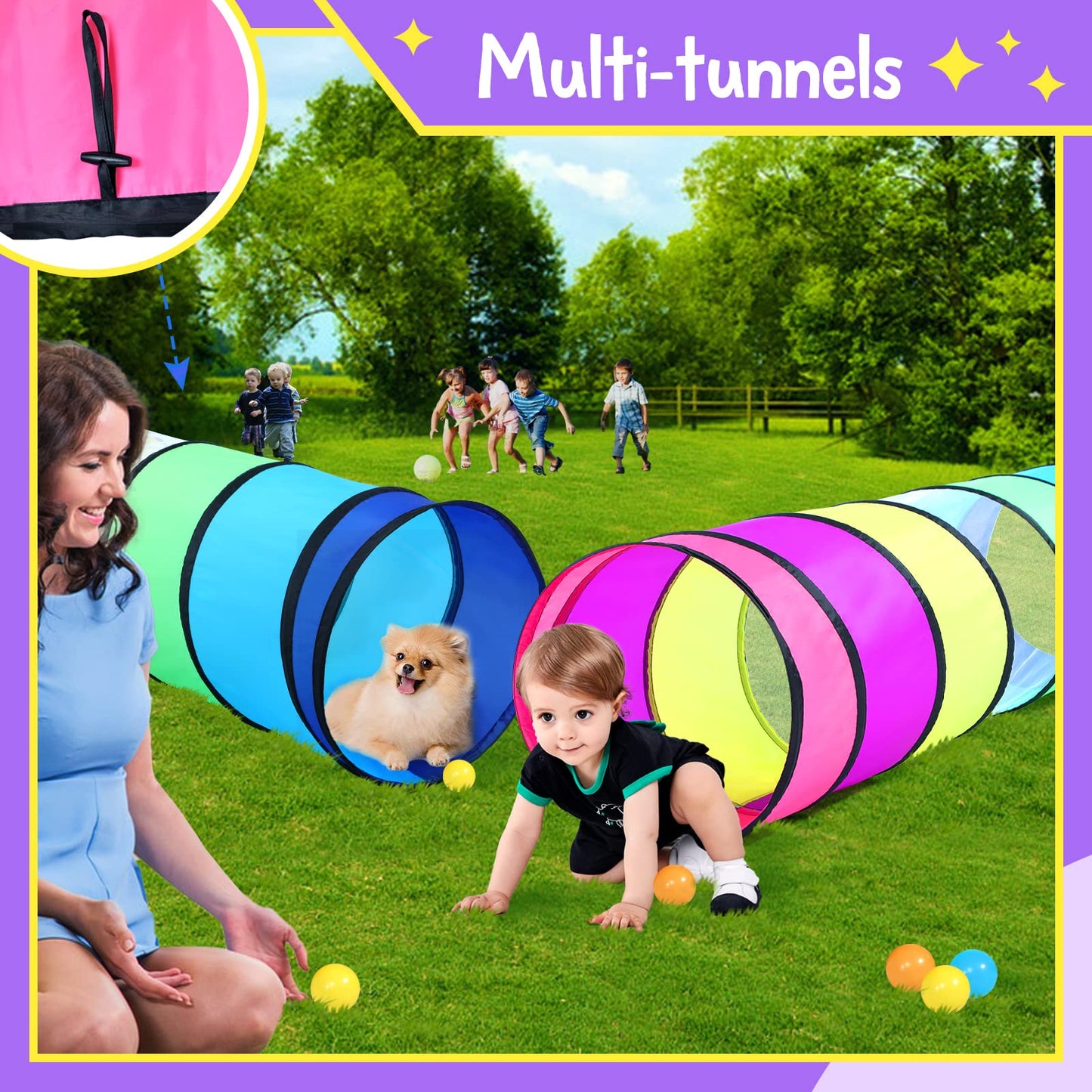SweHouse Rainbow Baby Play Tunnel – Safe Pop-Up Crawl Tunnel for Toddlers & Pets