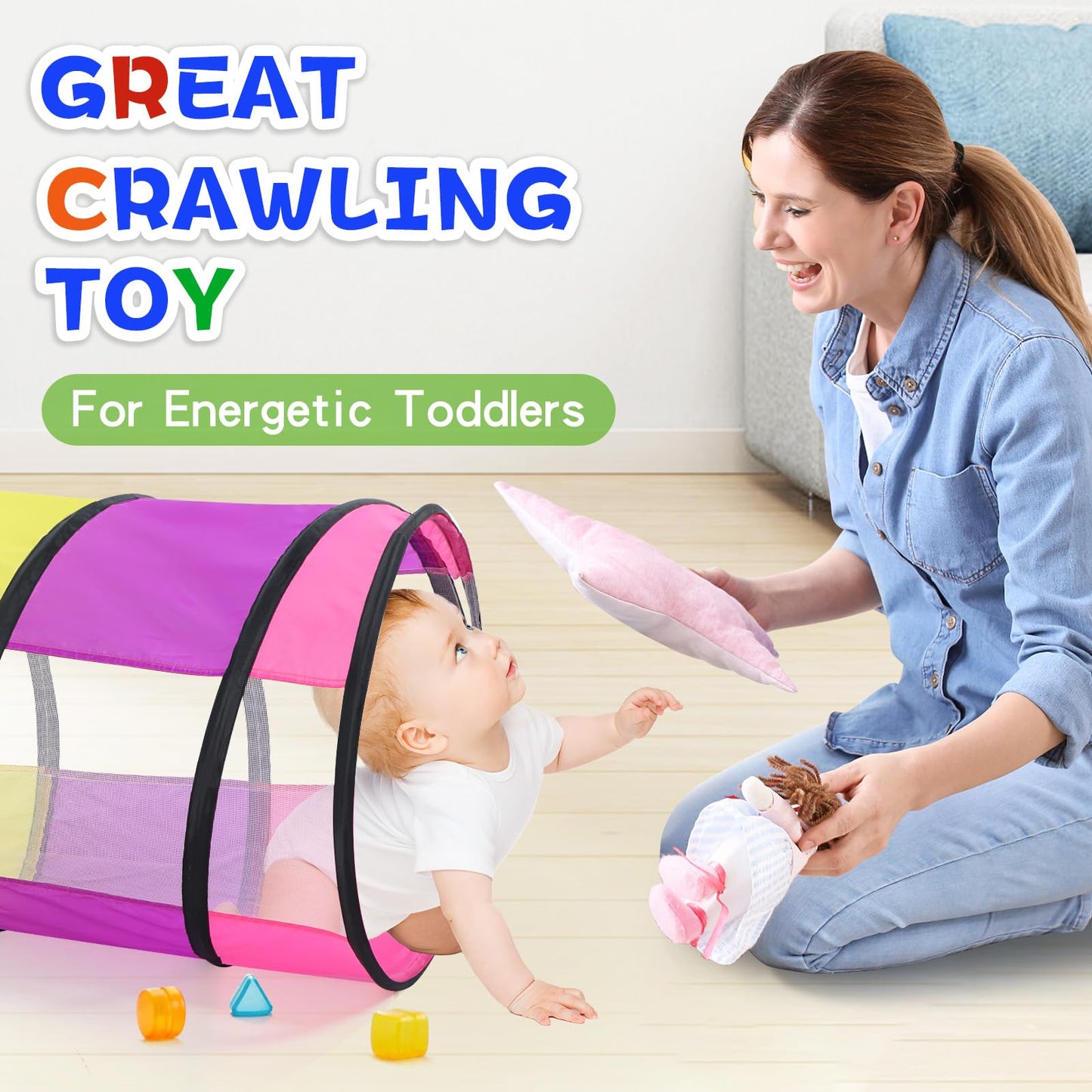SweHouse Colorful Baby Play Tunnel with 2 Mesh Sides – Indoor/Outdoor Crawl Tent