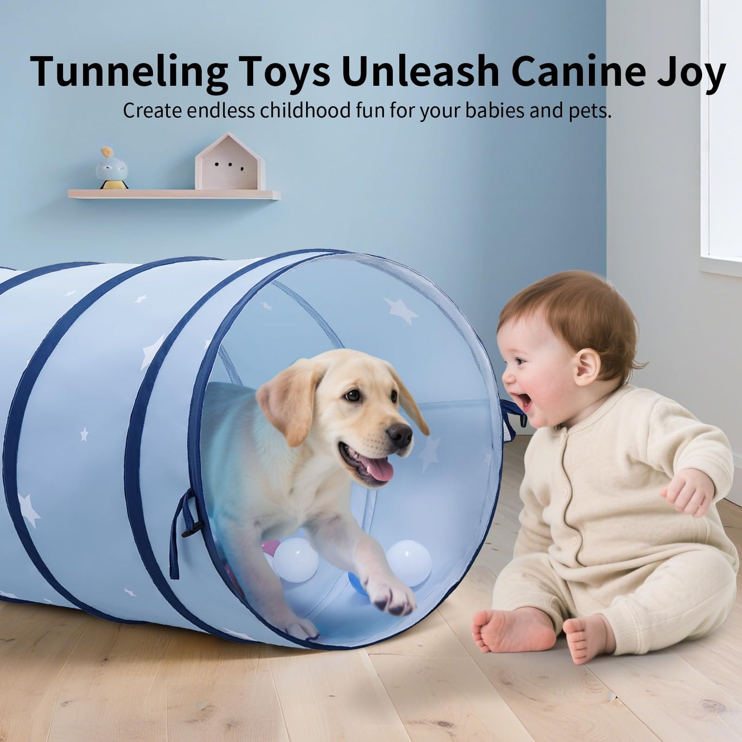 SweHouse Peachskin Fabric Tunnel for Toddlers – 69 x 18 in Indoor Outdoor Crawl Toy