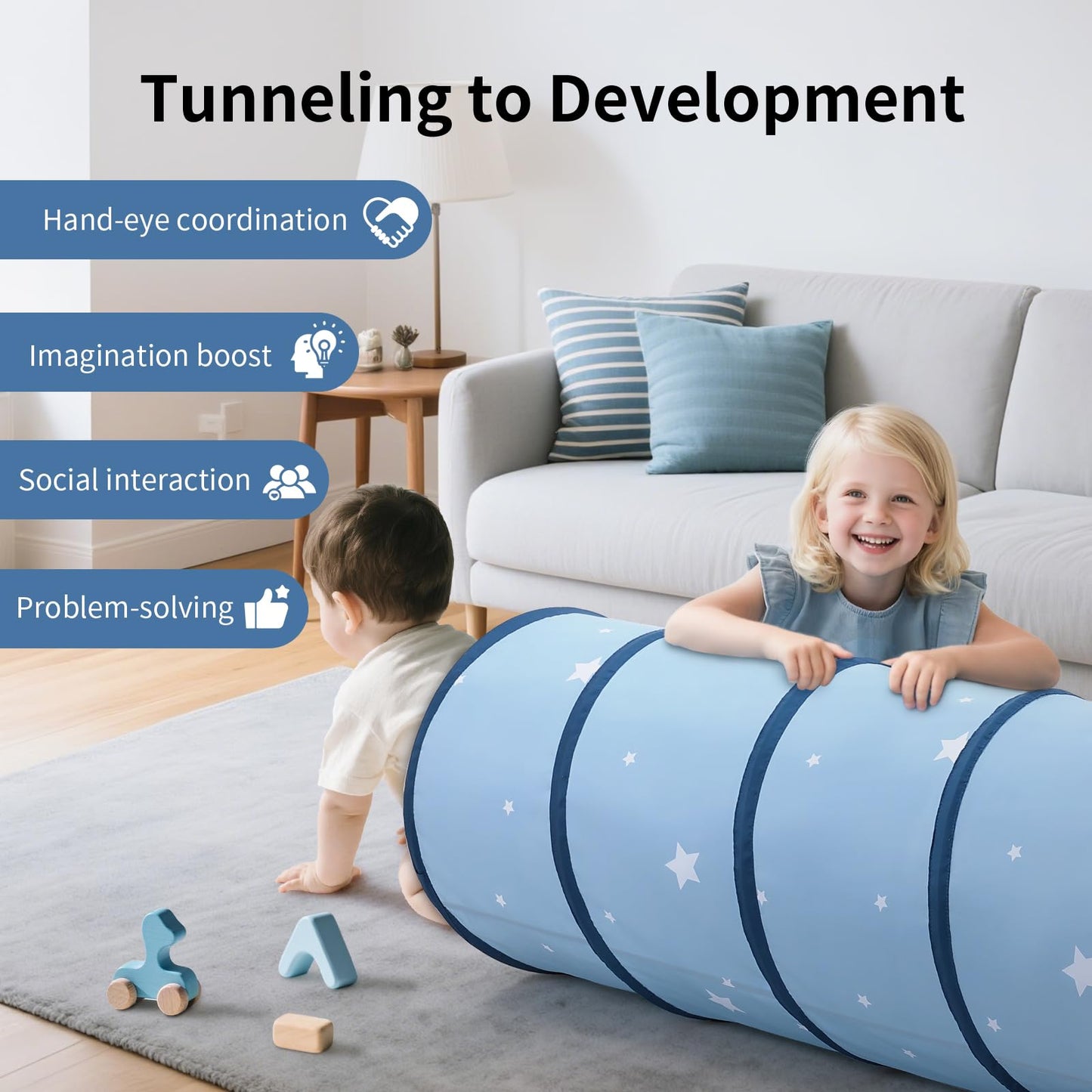 SweHouse Peachskin Fabric Tunnel for Toddlers – 69 x 18 in Indoor Outdoor Crawl Toy