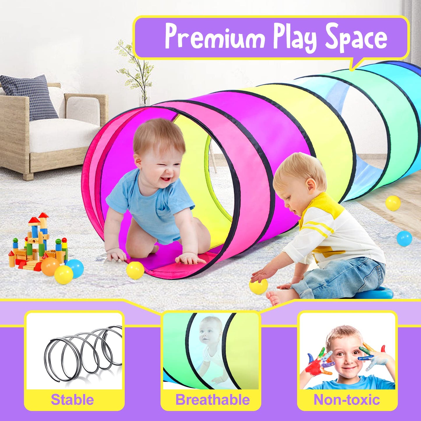 SweHouse Rainbow Baby Play Tunnel – Safe Pop-Up Crawl Tunnel for Toddlers & Pets