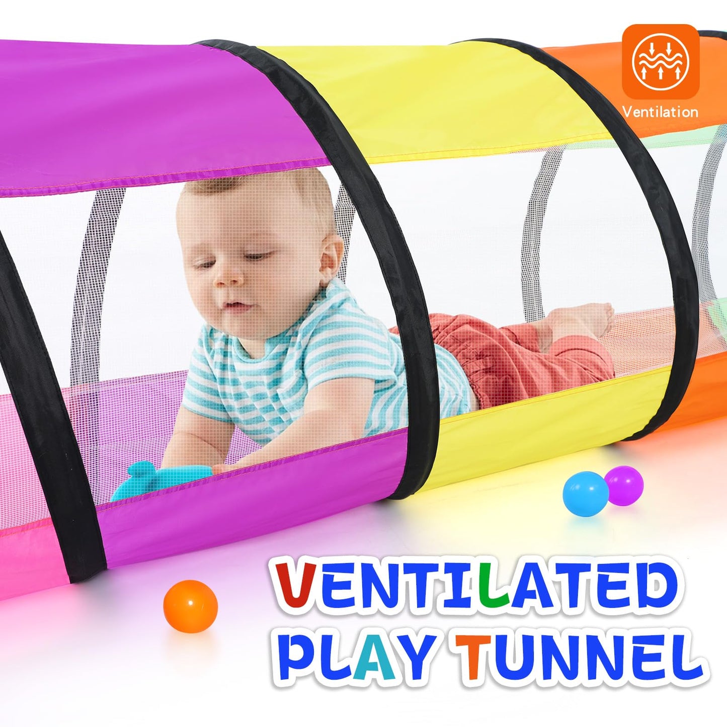 SweHouse Colorful Baby Play Tunnel with 2 Mesh Sides – Indoor/Outdoor Crawl Tent