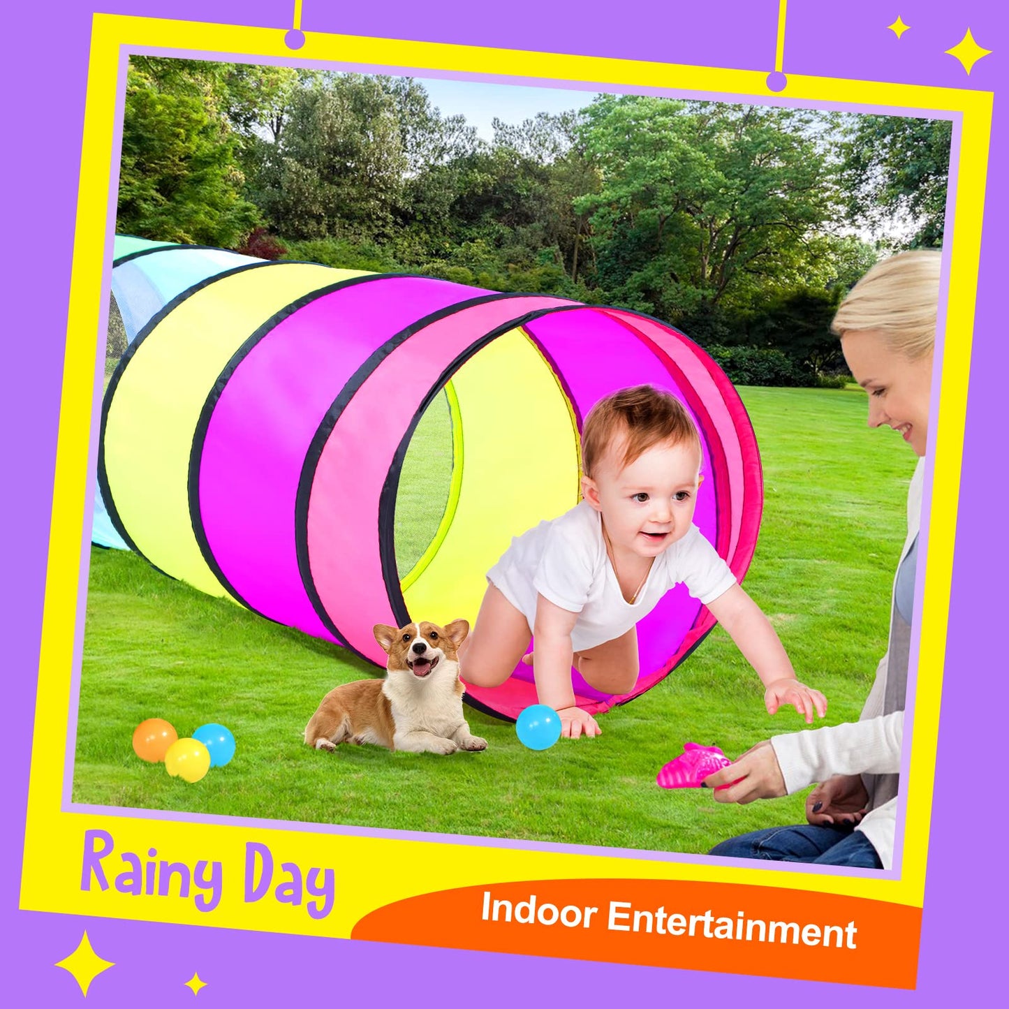 SweHouse Rainbow Baby Play Tunnel – Safe Pop-Up Crawl Tunnel for Toddlers & Pets