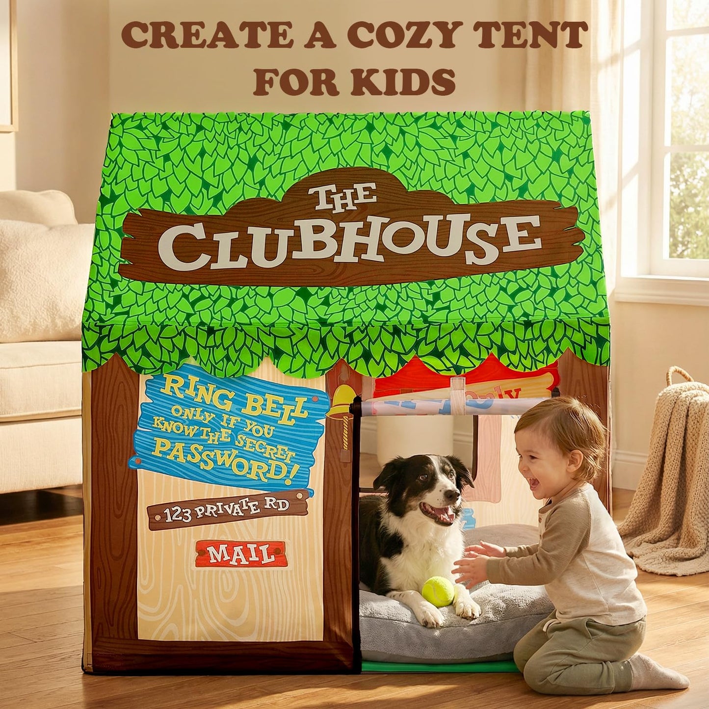 SweHouse Kids Play Tent Indoor Clubhouse with Roll-Up Door & Windows