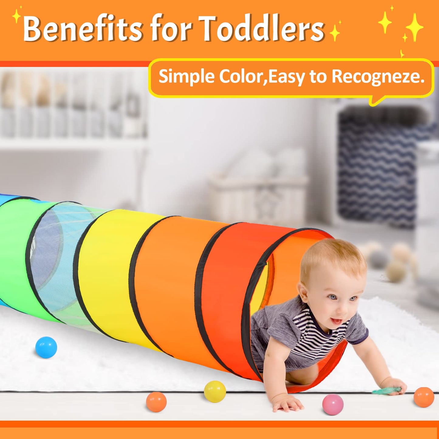 SweHouse Kids Play Tunnel – Rainbow Pop Up Crawl Through Tunnel