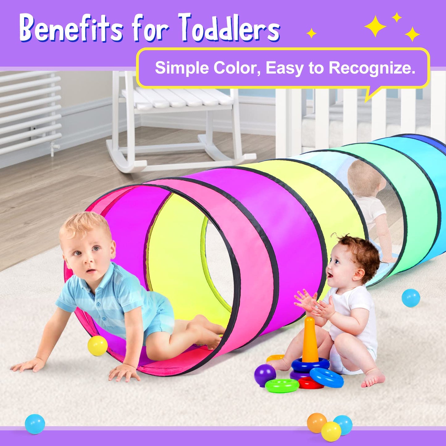 SweHouse Rainbow Baby Play Tunnel – Safe Pop-Up Crawl Tunnel for Toddlers & Pets