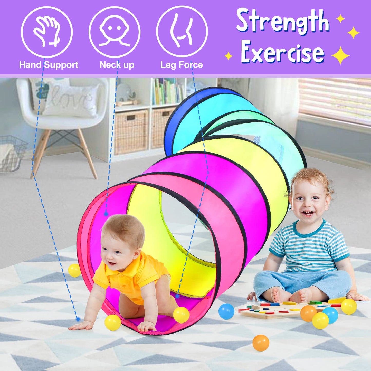 SweHouse Rainbow Baby Play Tunnel – Safe Pop-Up Crawl Tunnel for Toddlers & Pets
