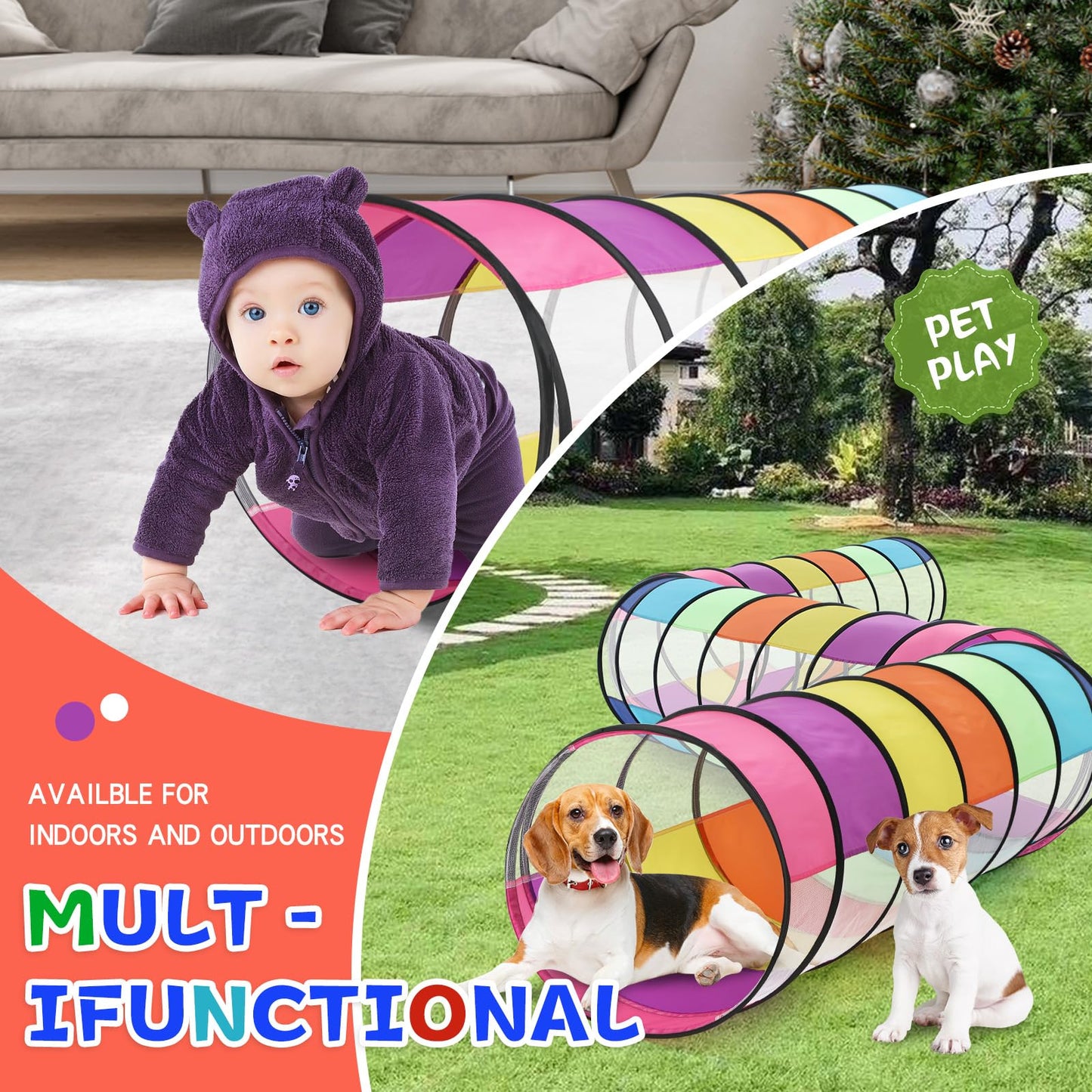 SweHouse Colorful Baby Play Tunnel with 2 Mesh Sides – Indoor/Outdoor Crawl Tent