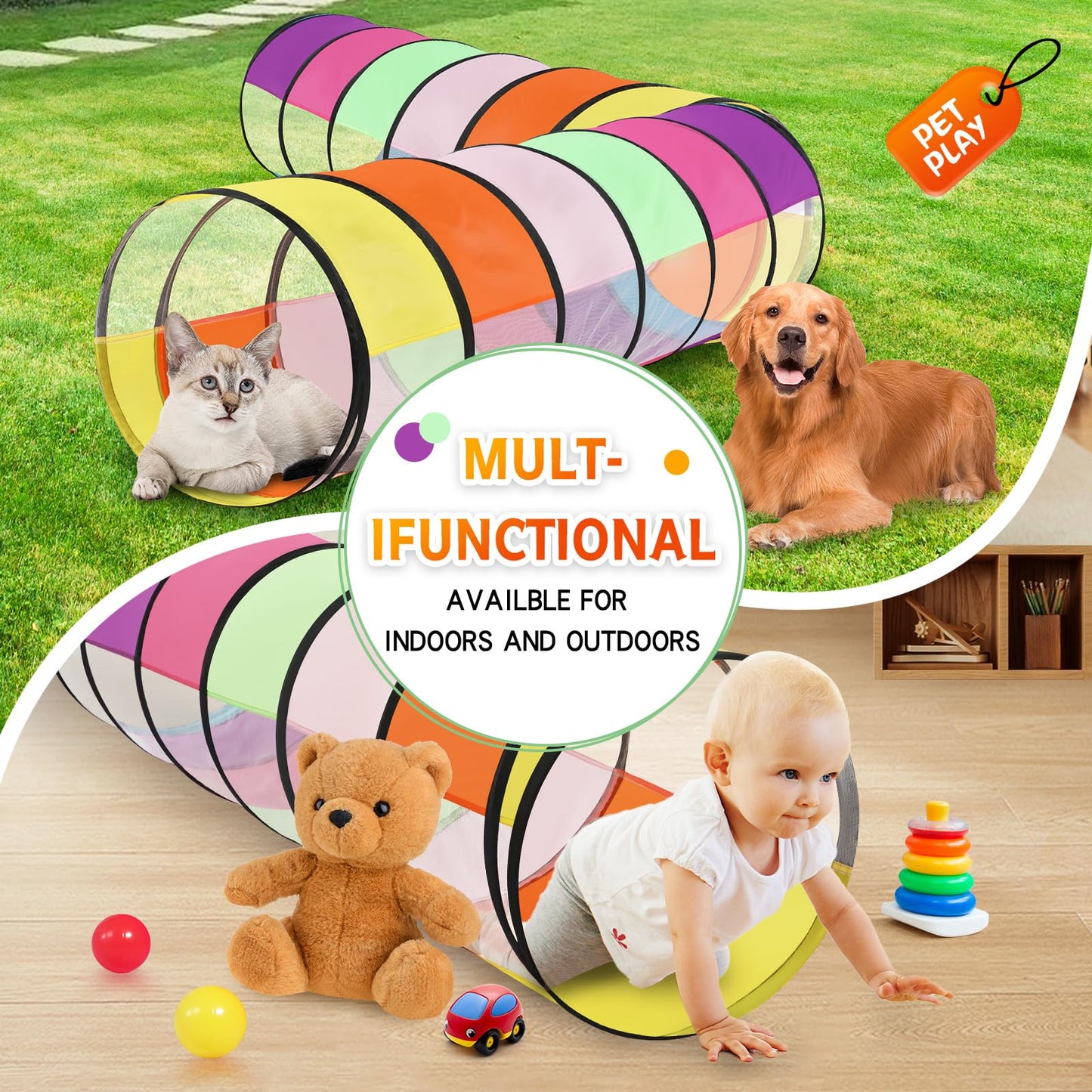 SweHouse Colorful Baby Play Tunnel with Mesh Sides perfect for Toddlers and Pets