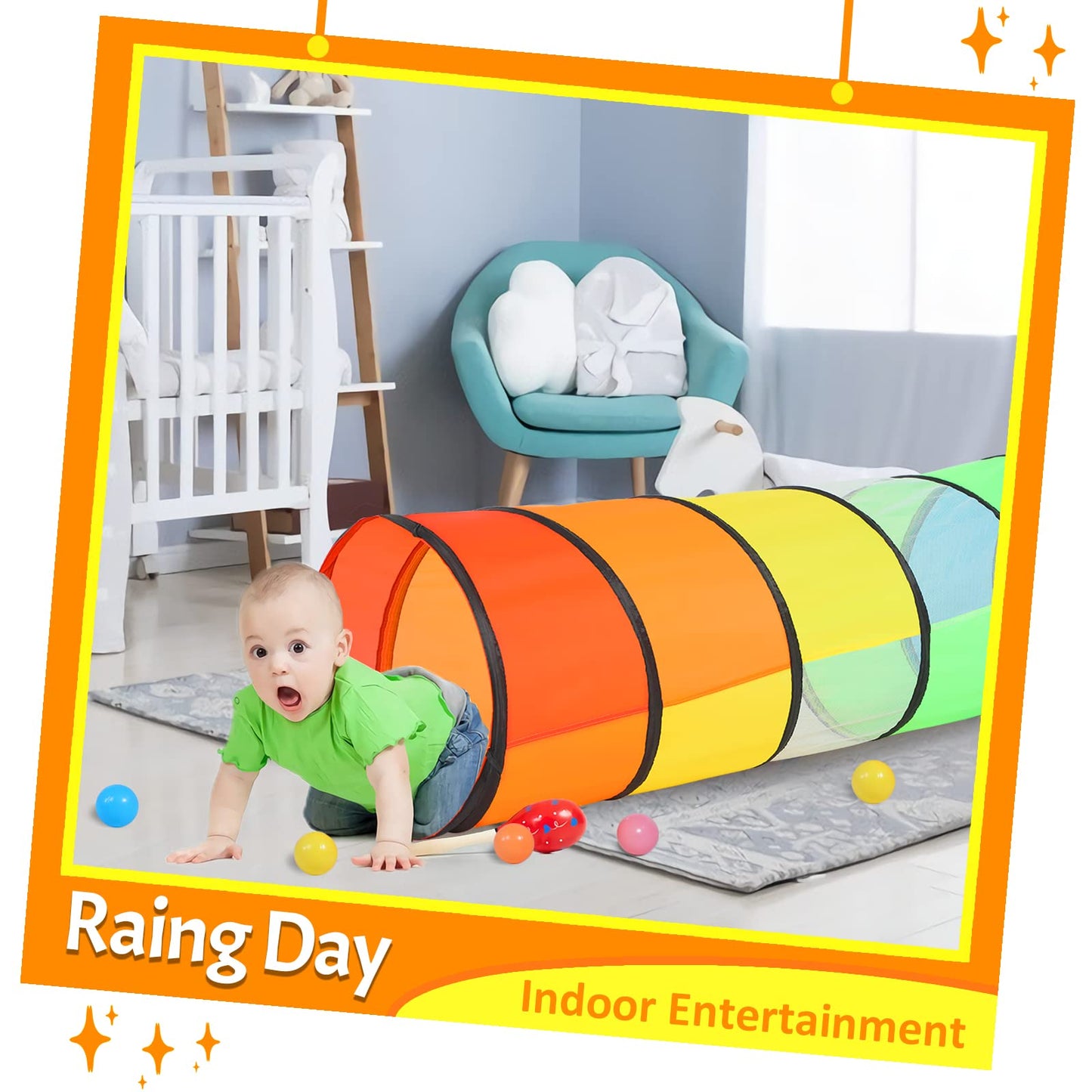 SweHouse Kids Play Tunnel – Rainbow Pop Up Crawl Through Tunnel