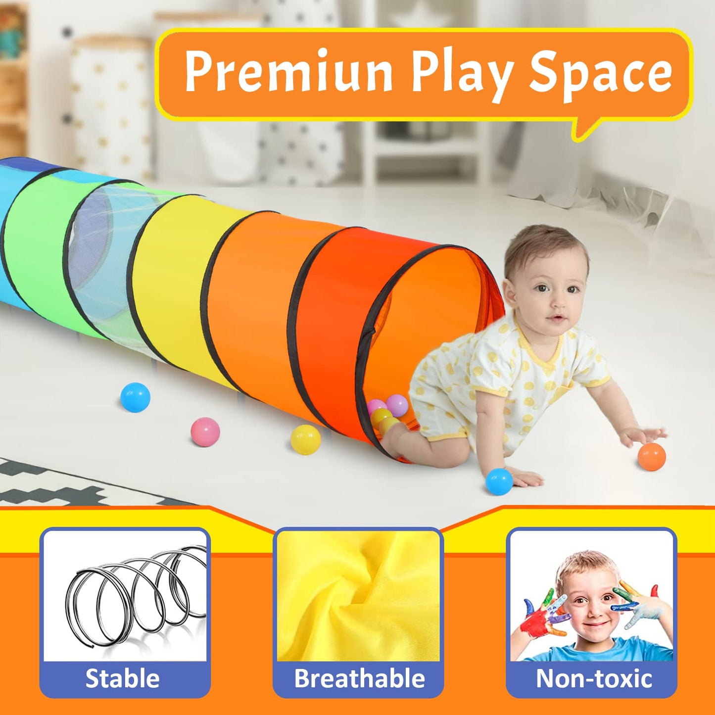 SweHouse Kids Play Tunnel – Rainbow Pop Up Crawl Through Tunnel