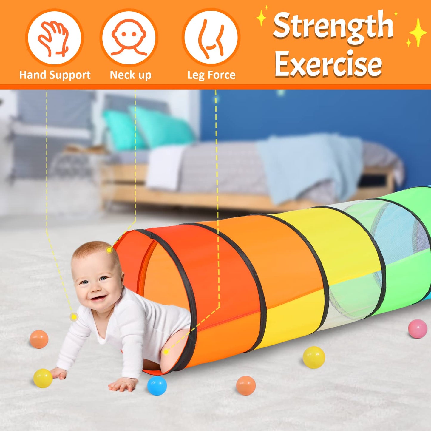 SweHouse Kids Play Tunnel – Rainbow Pop Up Crawl Through Tunnel