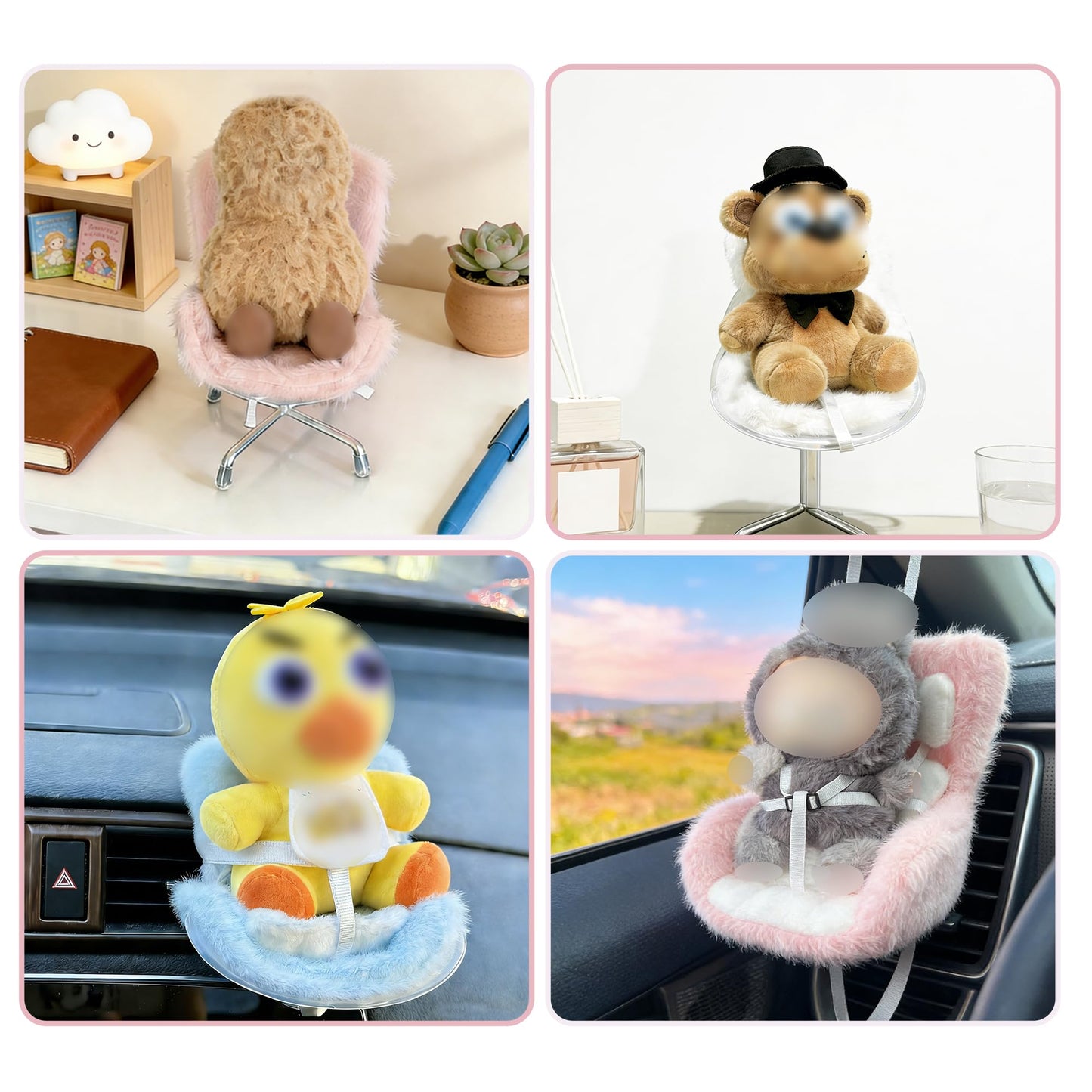 SwiftServ Doll Car Seat for 3–8 Inch Figures | Air Vent Clip & Desktop Stand | Pink