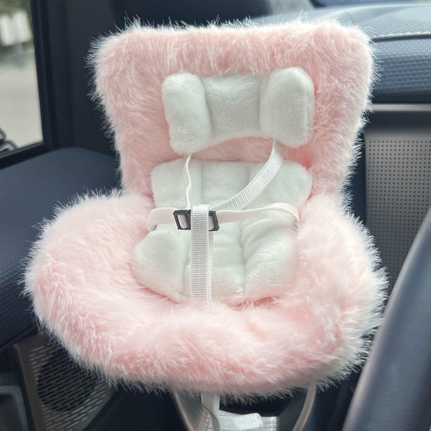 SwiftServ Doll Car Seat for 3–8 Inch Figures | Air Vent Clip & Desktop Stand | Pink