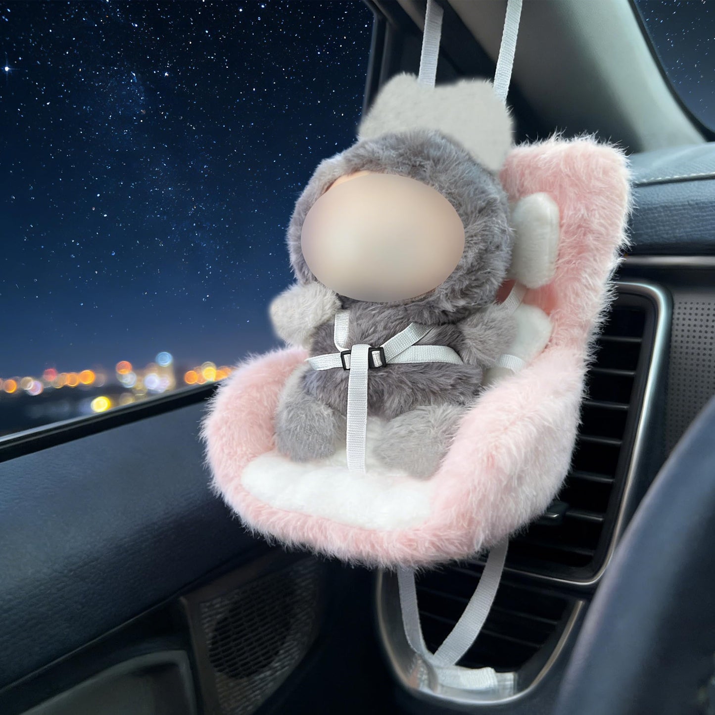 SwiftServ Doll Car Seat for 3–8 Inch Figures | Air Vent Clip & Desktop Stand | Pink