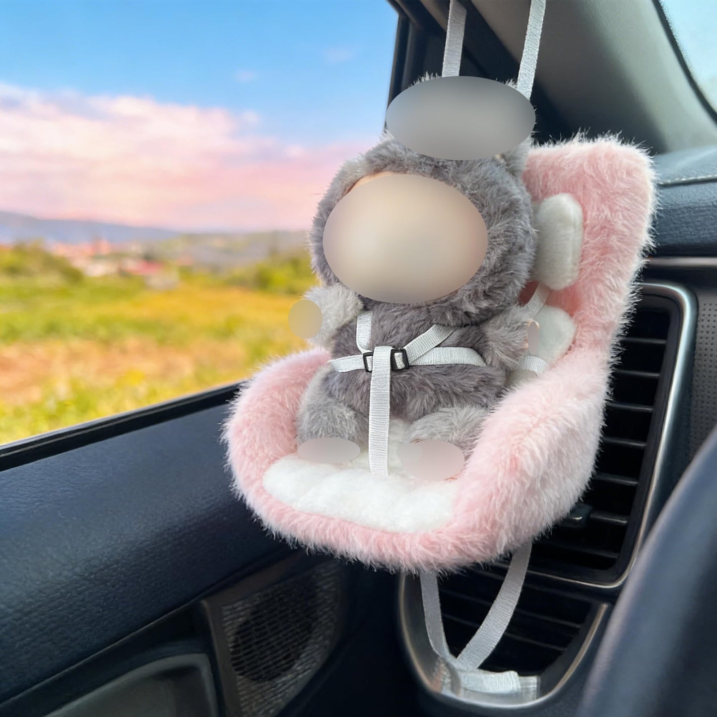 SwiftServ Doll Car Seat for 3–8 Inch Figures | Air Vent Clip & Desktop Stand | Pink