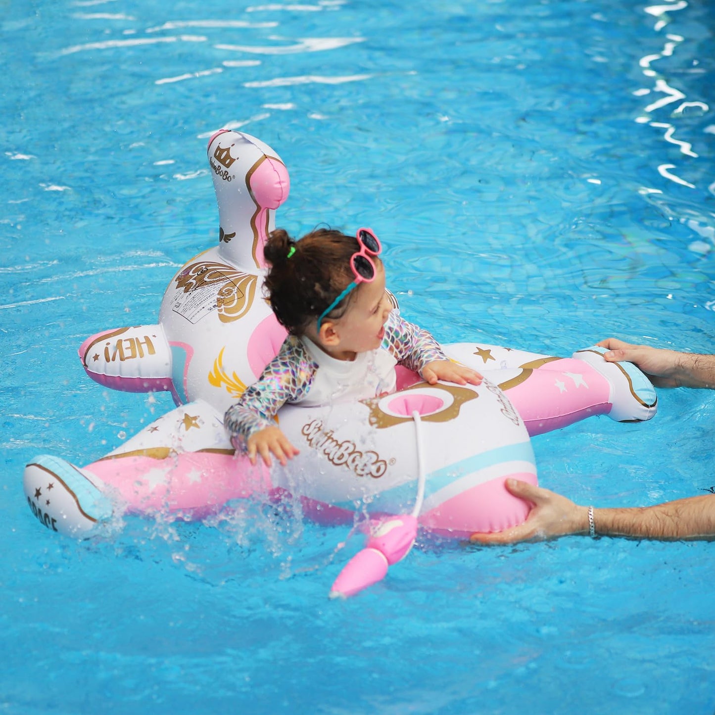 Swimbobo Toddler Pool Float – Pink Airplane with Adjustable Sun Canopy & Safety Seat (3+)