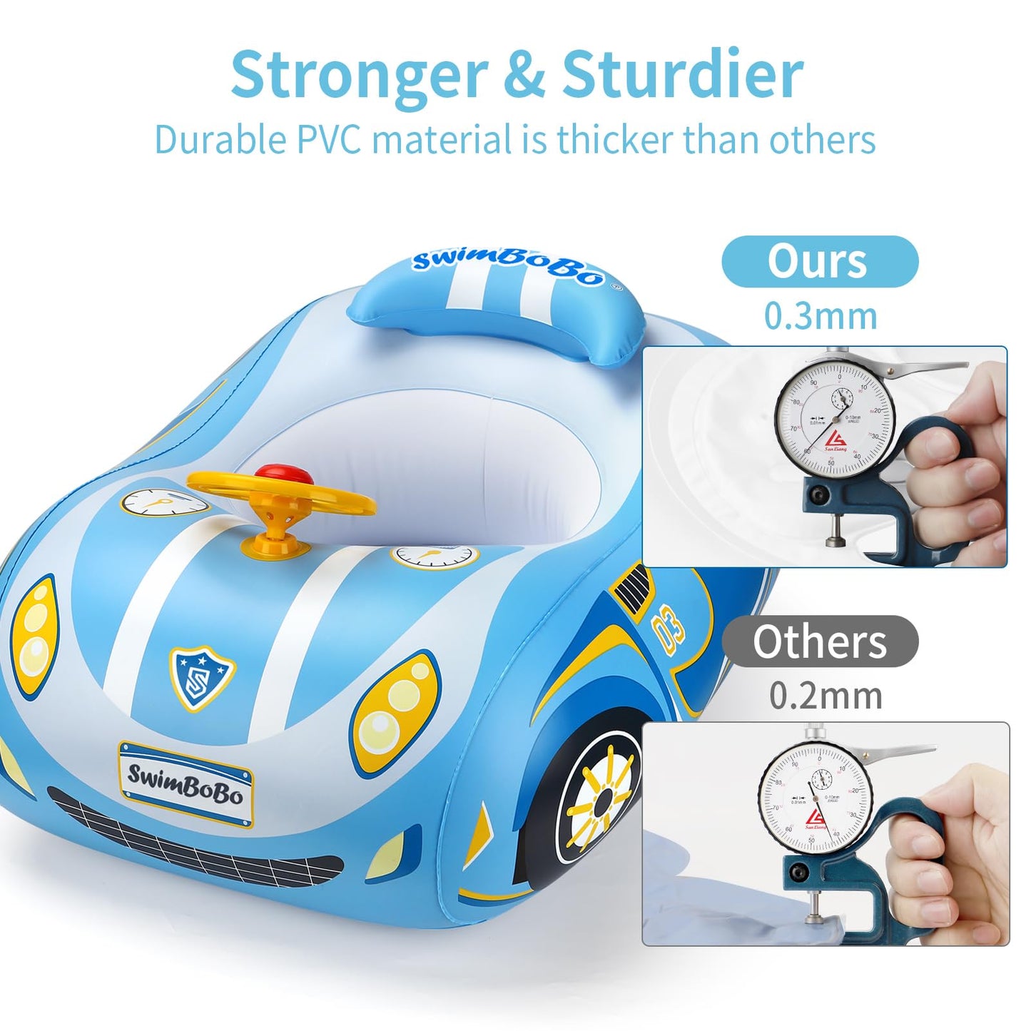 Swimbobo Toddler Pool Float – Car-Shaped Inflatable with Adjustable Sun Canopy for Kids 3+ (Blue)