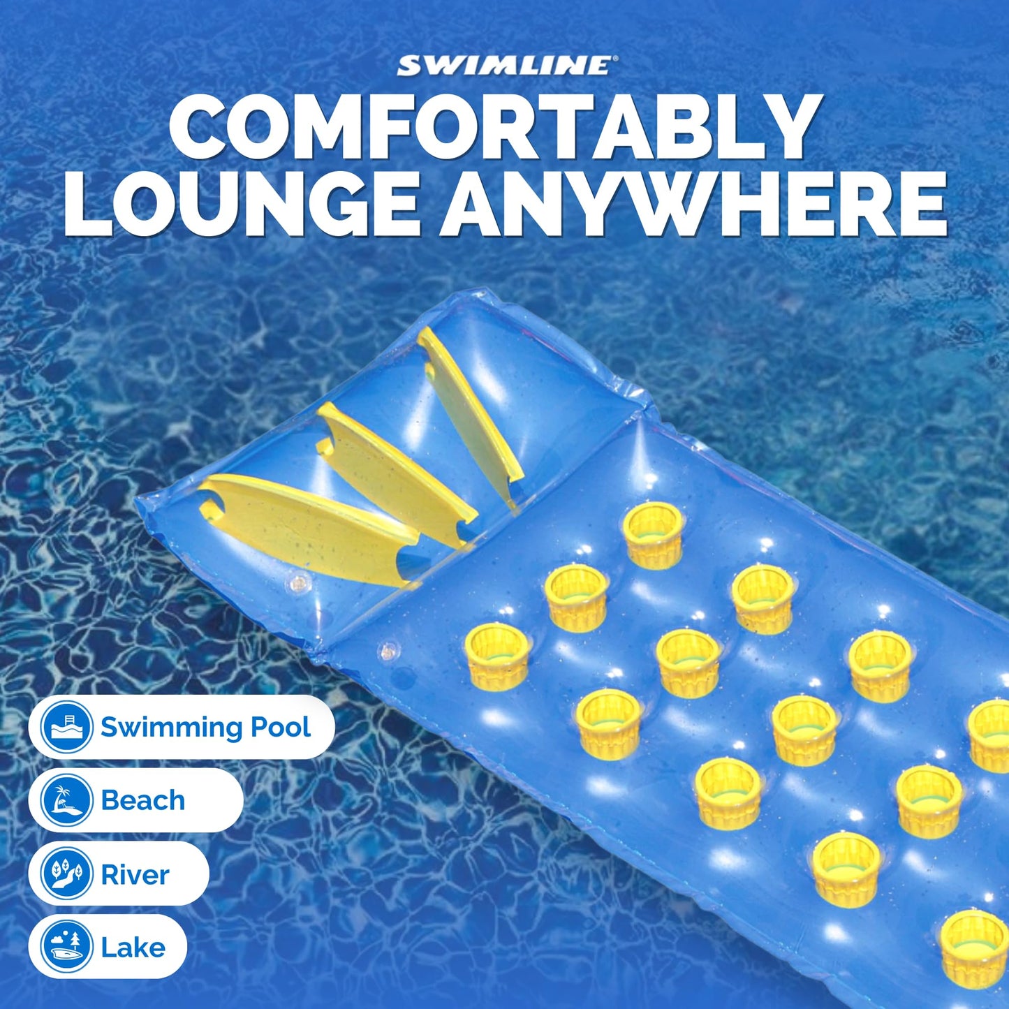 Swimline 9035 Inflatable Pool Mattress with 18 Air Pockets - Blue