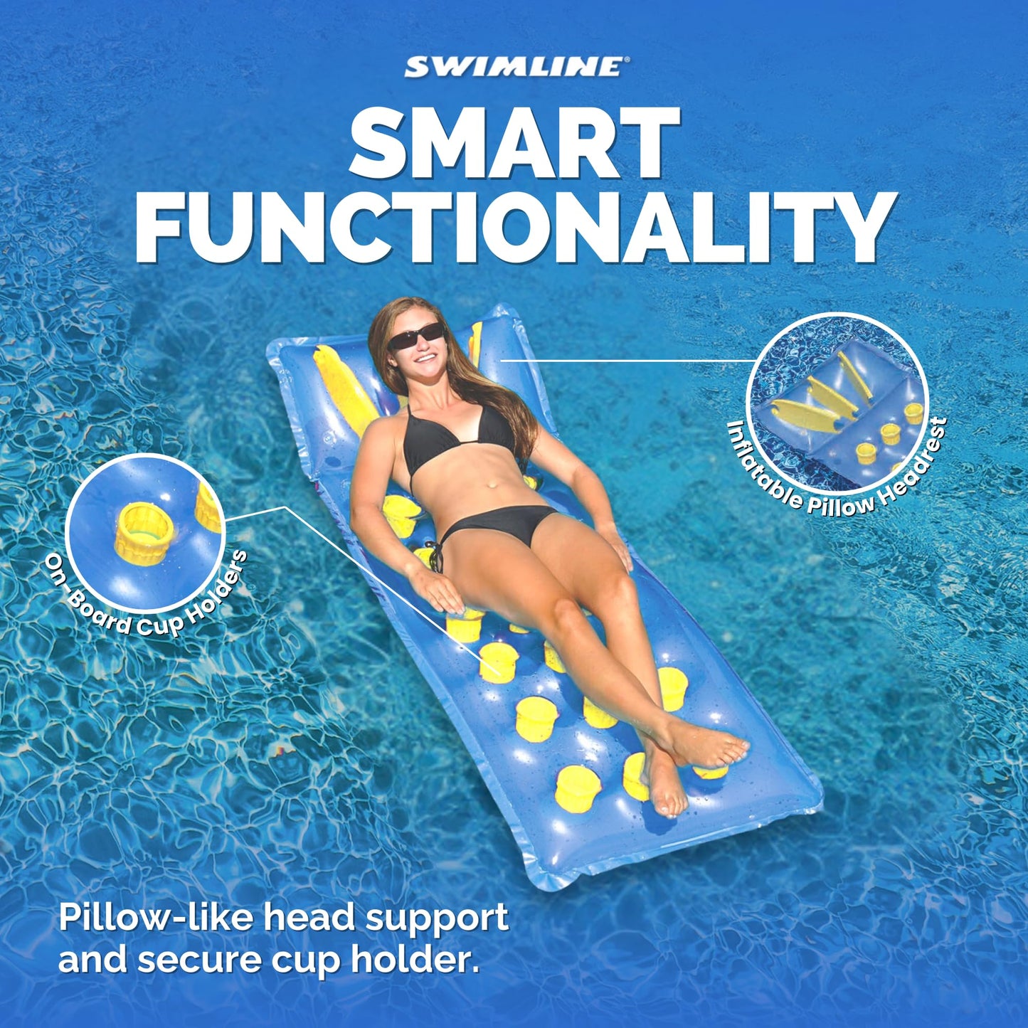 Swimline 9035 Inflatable Pool Mattress with 18 Air Pockets - Blue