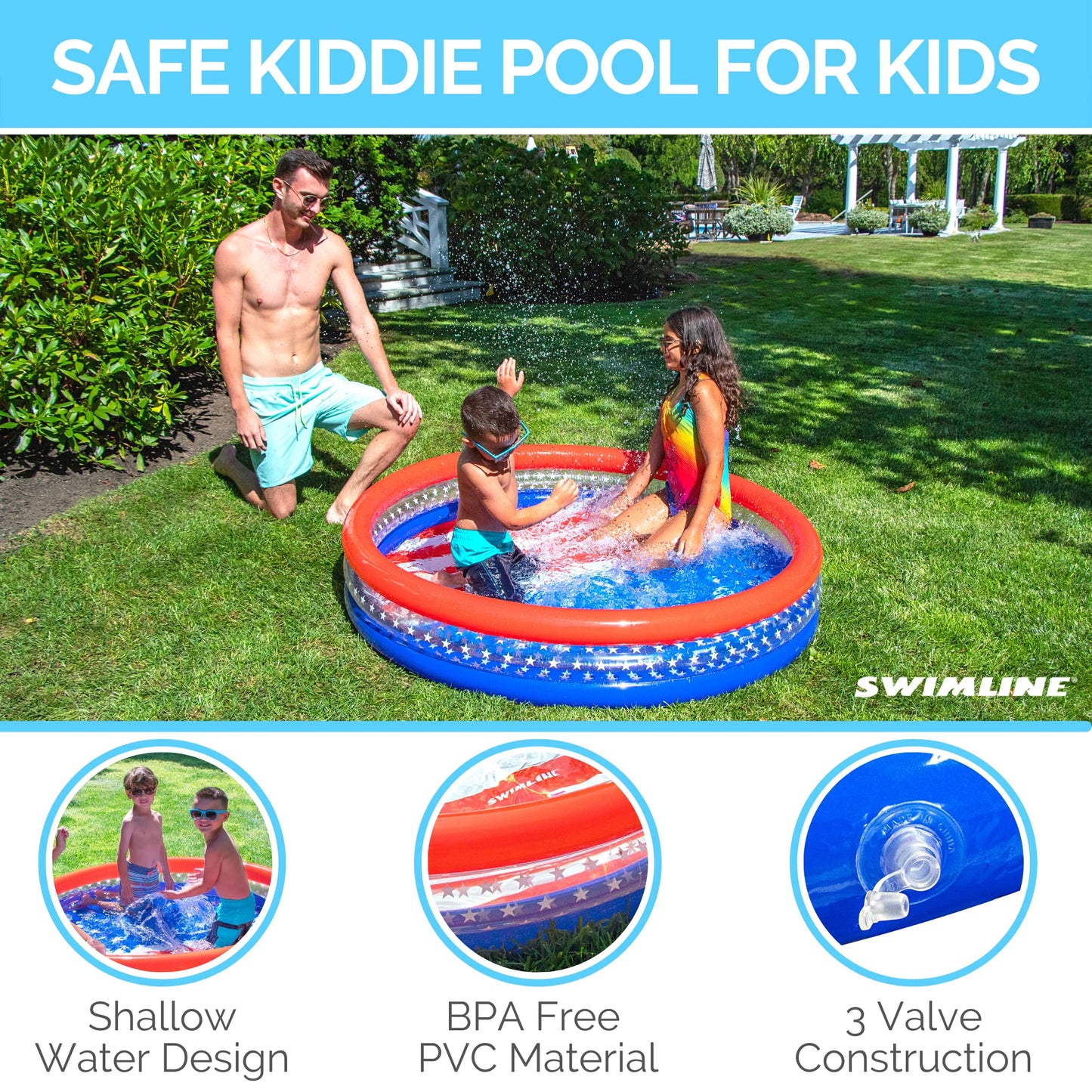 Swimline Americana 3-Ring Kiddie Pool 60'' | Backyard Water Fun for Kids