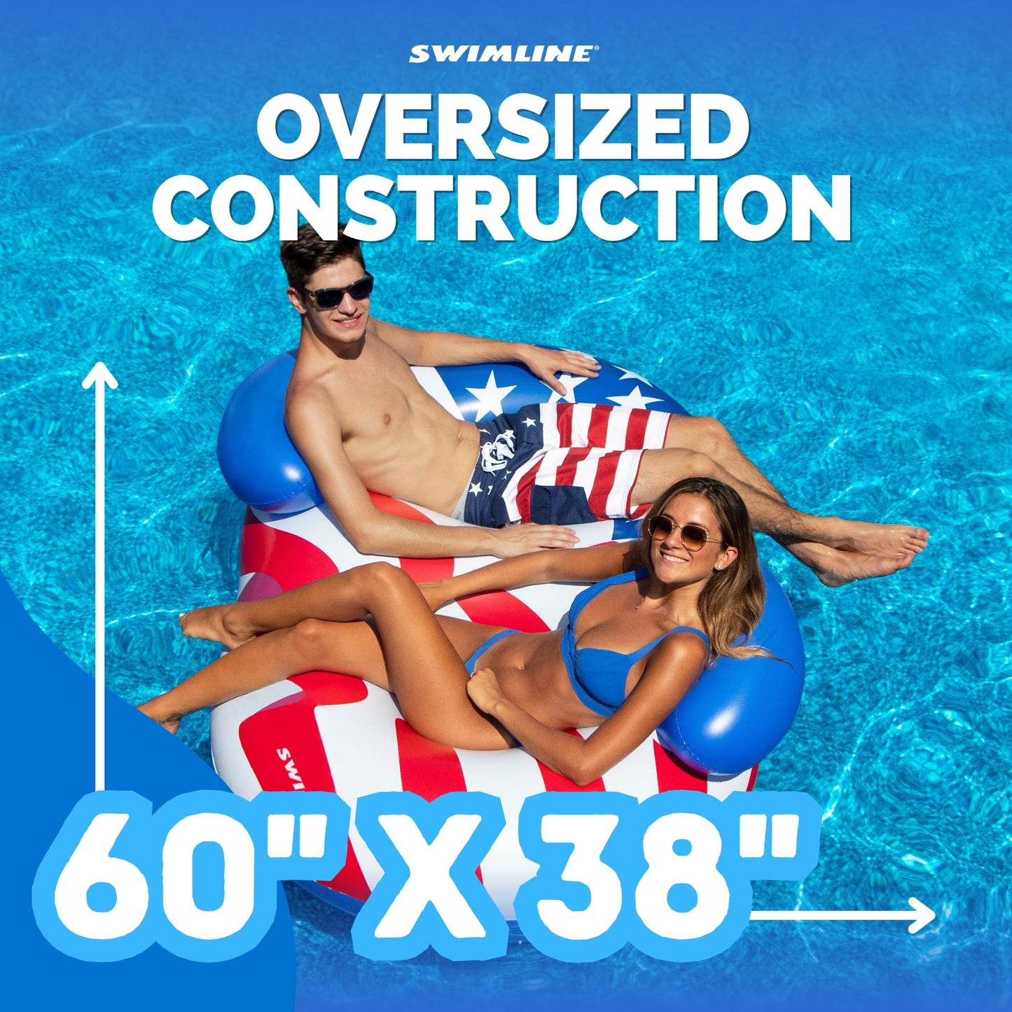 Swimline Americana Conversation Double Ring Pool Float – Durable Vinyl Lounge for Adults & Teens