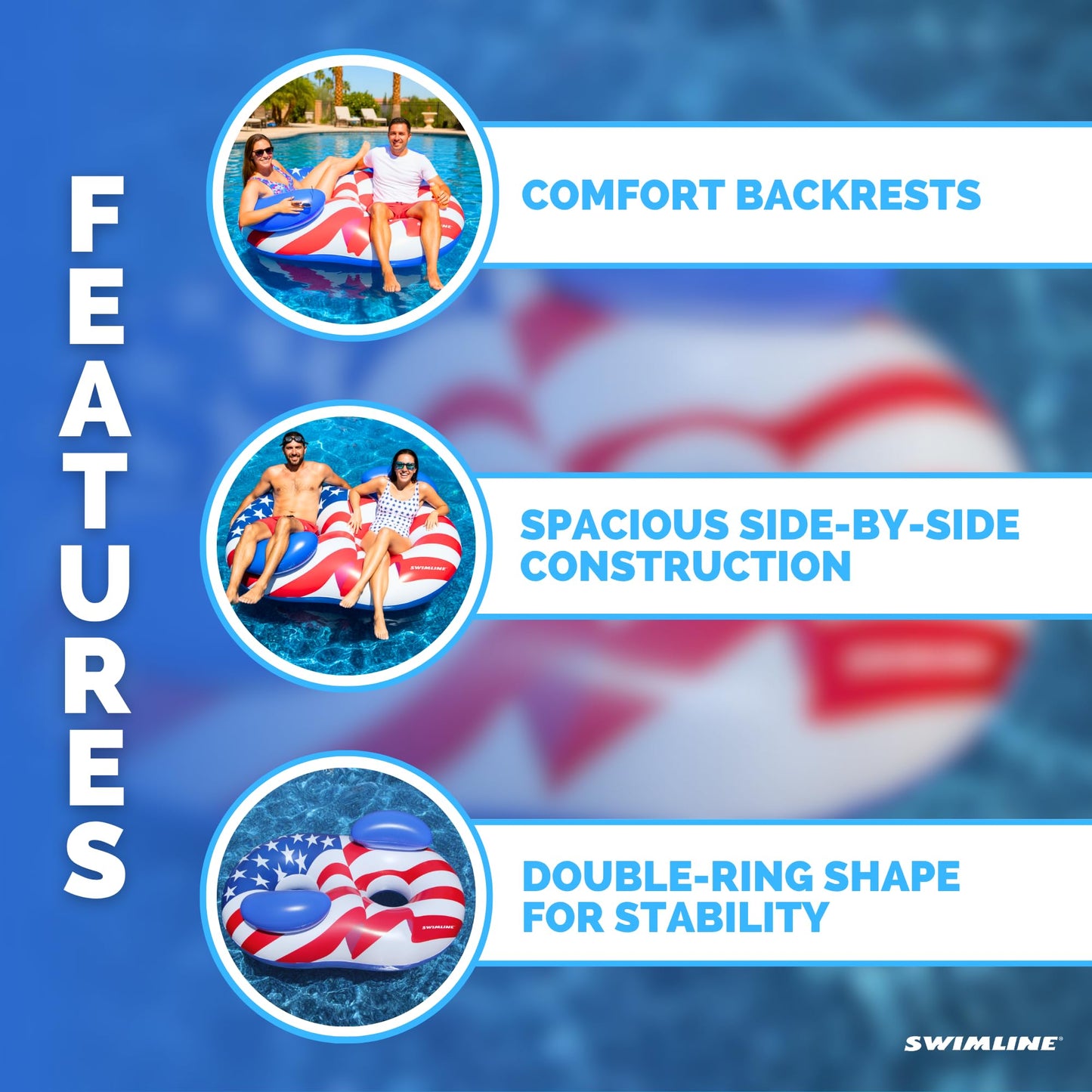 Swimline Americana Conversation Double Ring Pool Float – Durable Vinyl Lounge for Adults & Teens