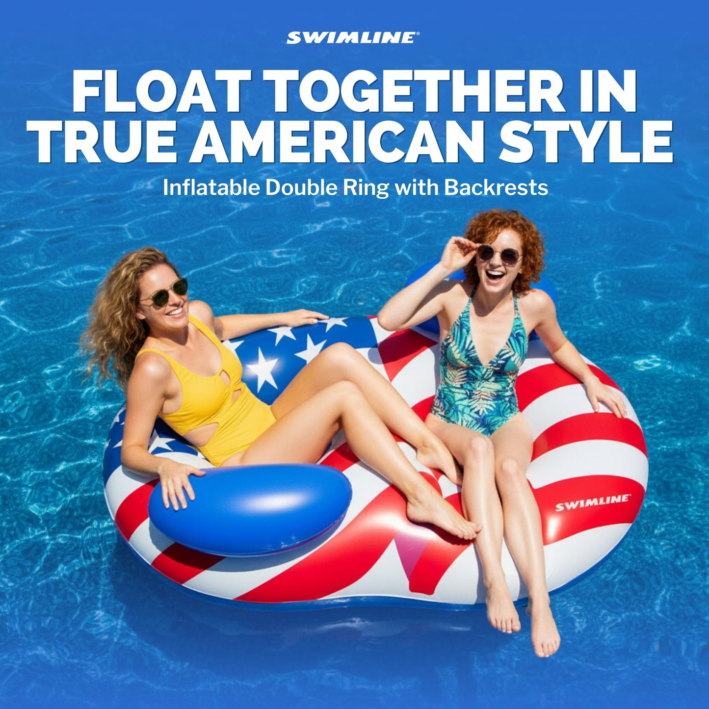 Swimline Americana Conversation Double Ring Pool Float – Durable Vinyl Lounge for Adults & Teens