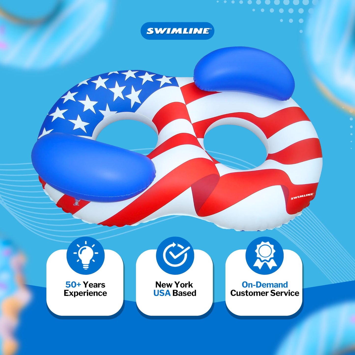 Swimline Americana Conversation Double Ring Pool Float – Durable Vinyl Lounge for Adults & Teens