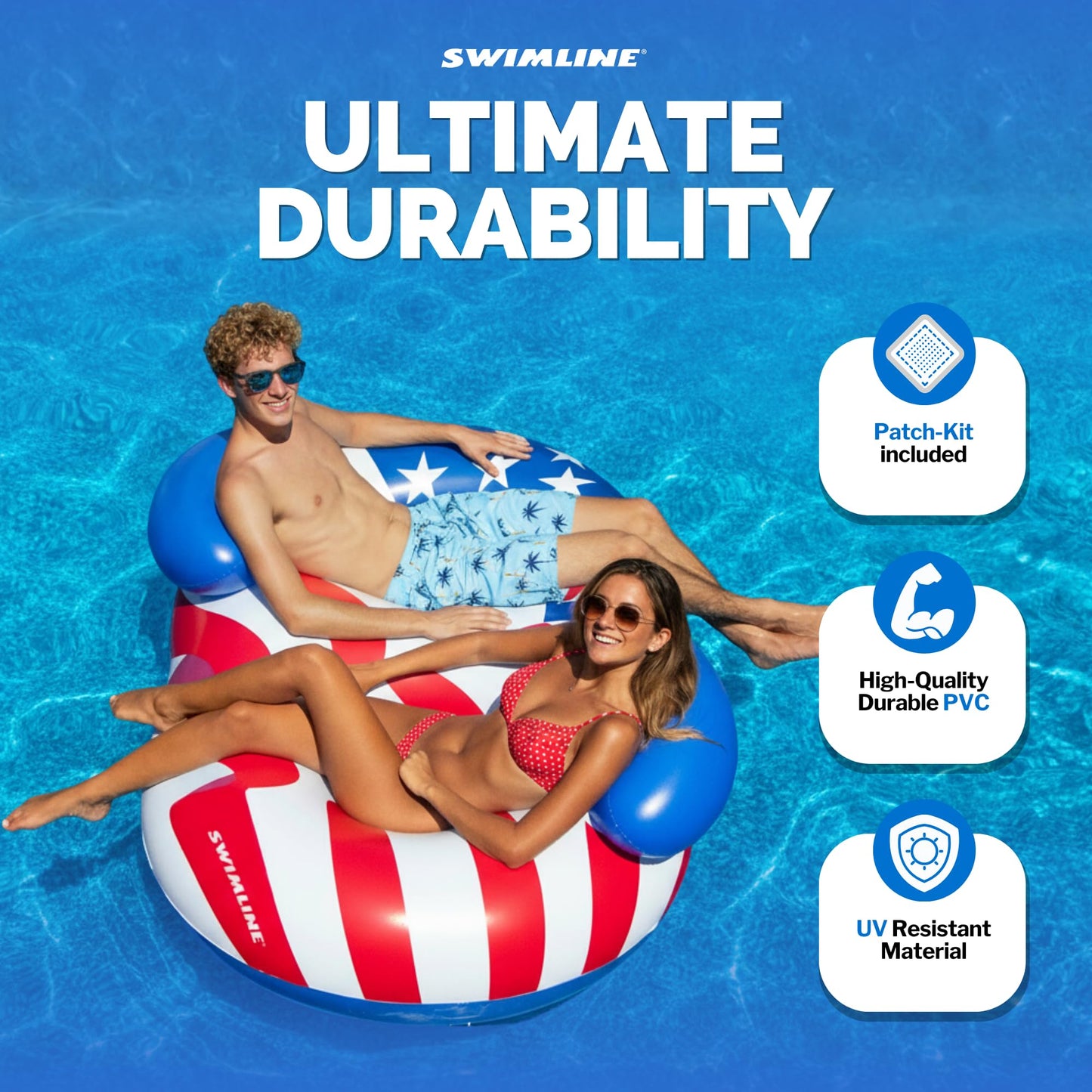 Swimline Americana Conversation Double Ring Pool Float – Durable Vinyl Lounge for Adults & Teens